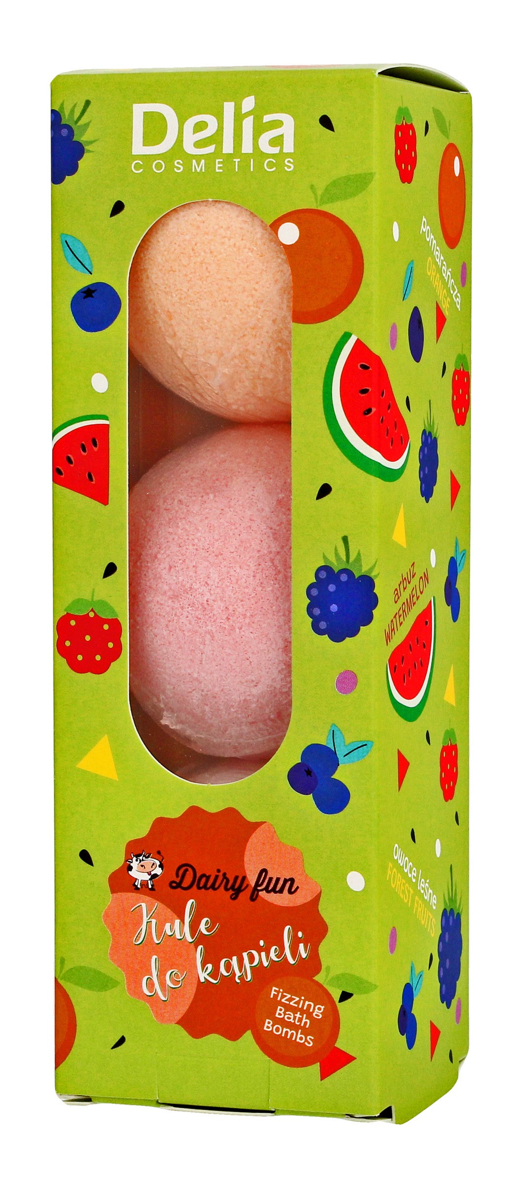 DELIA DAIRY FUN šumivé bomby do kúpeľa pomarančový melón lesné ovocie 3x100g