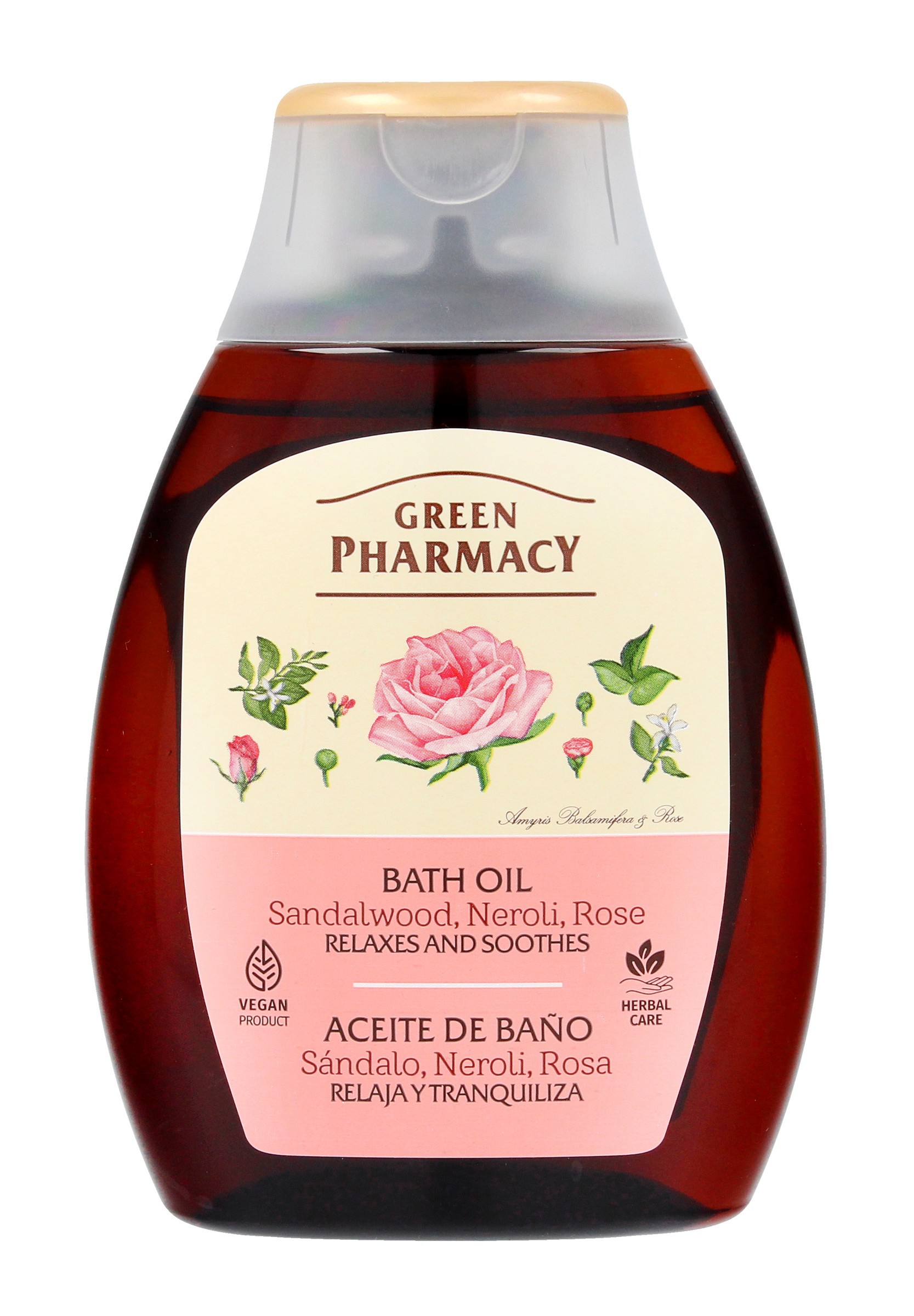 Green Pharmacy Relaxačný a vyhladzujúci olej do kúpeľa a sprchy - santalové drevo, neroli, ruža 250 ml