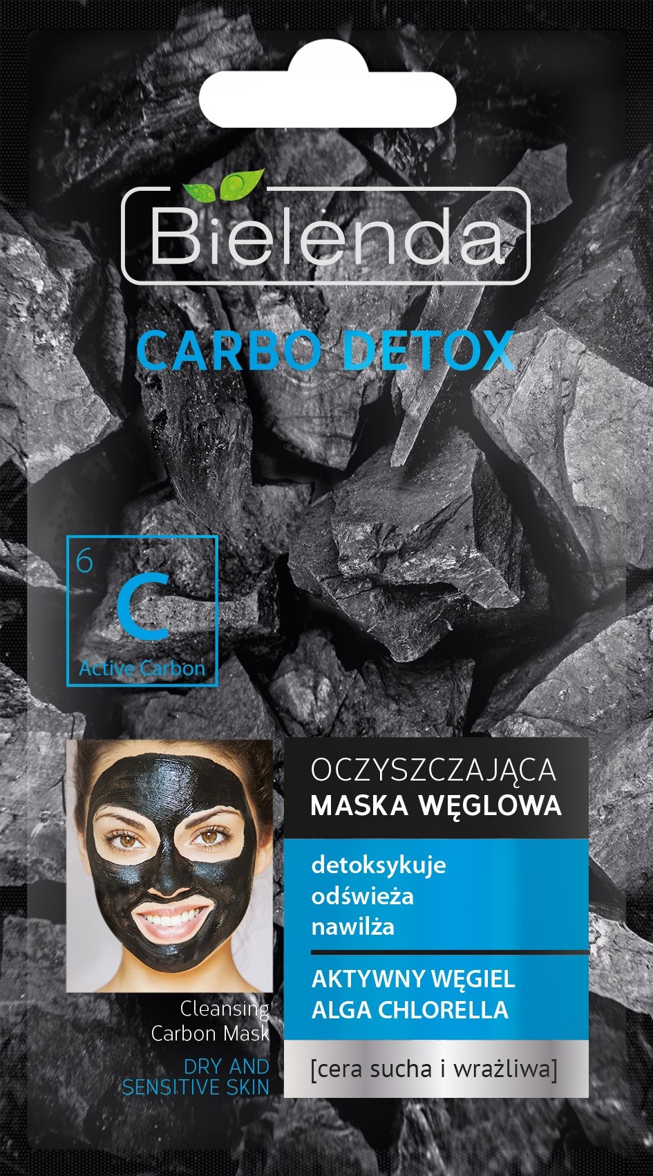 Bielenda Carbo Detox Black Carbon čistiaca maska na suchú a citlivú pleť 8g