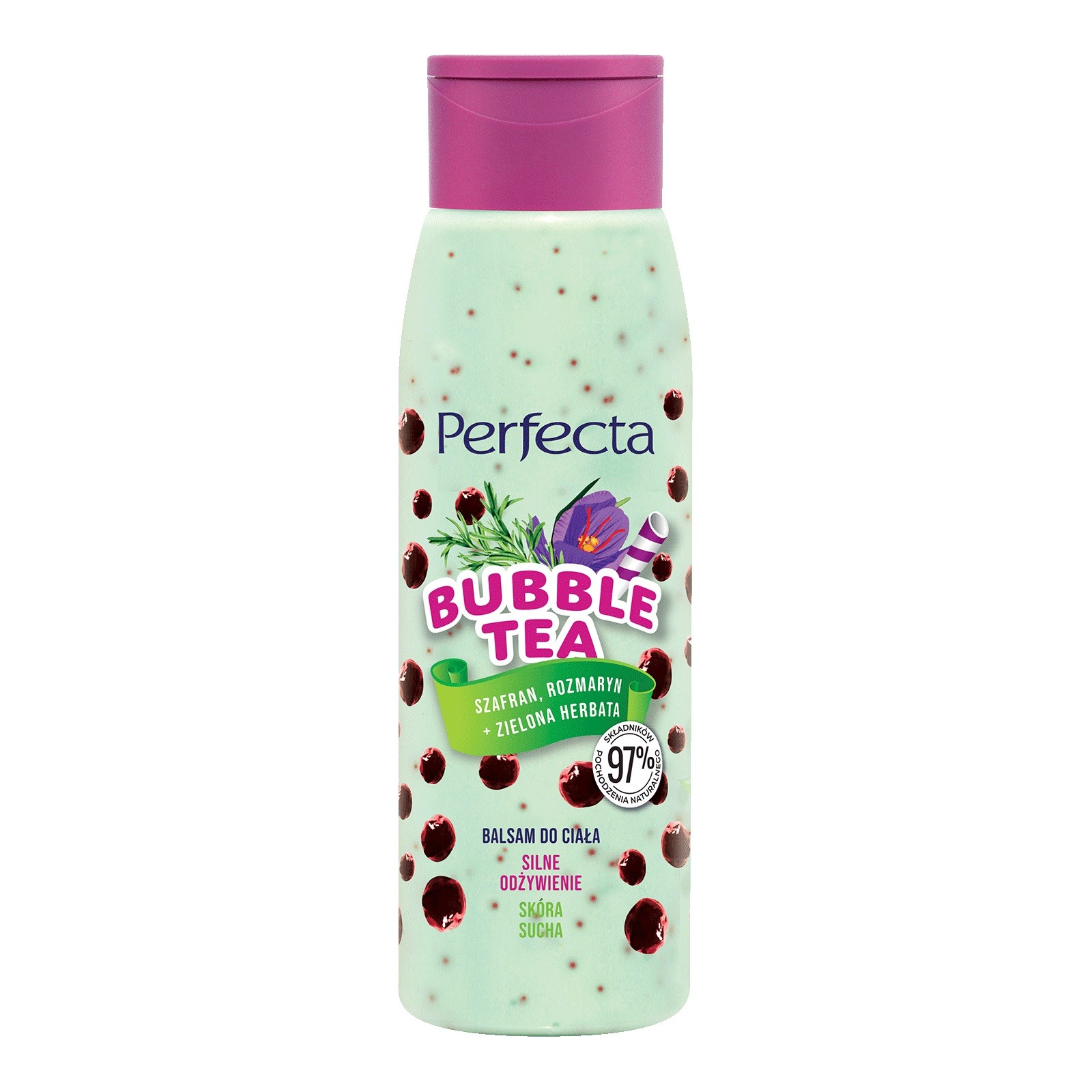 Perfecta Bubble Tea Telové mlieko Silná výživa - šafran, rozmarín a zelený čaj 400 ml